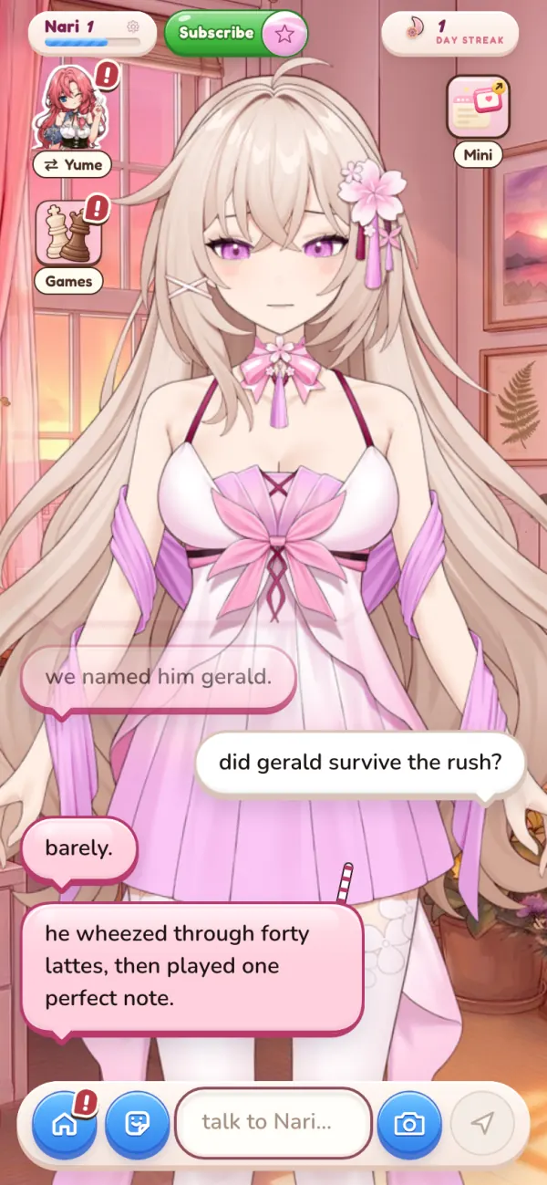 Chatting with Nari in the NariYume web app