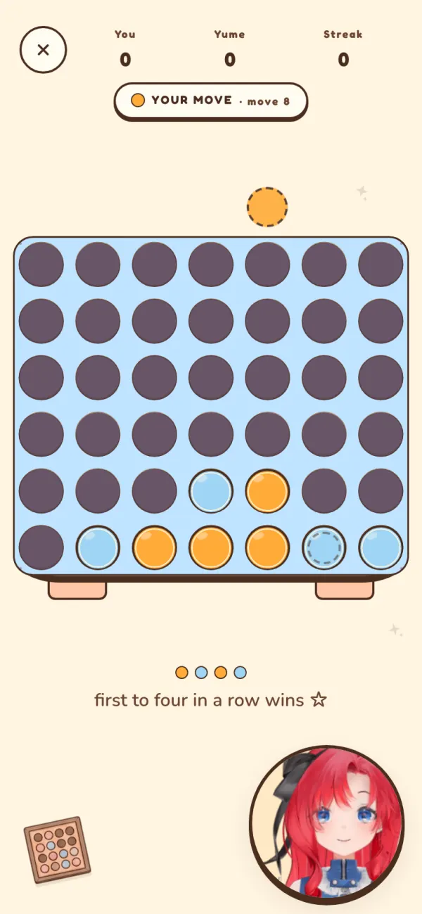 Connect Four against Yume in the NariYume web app